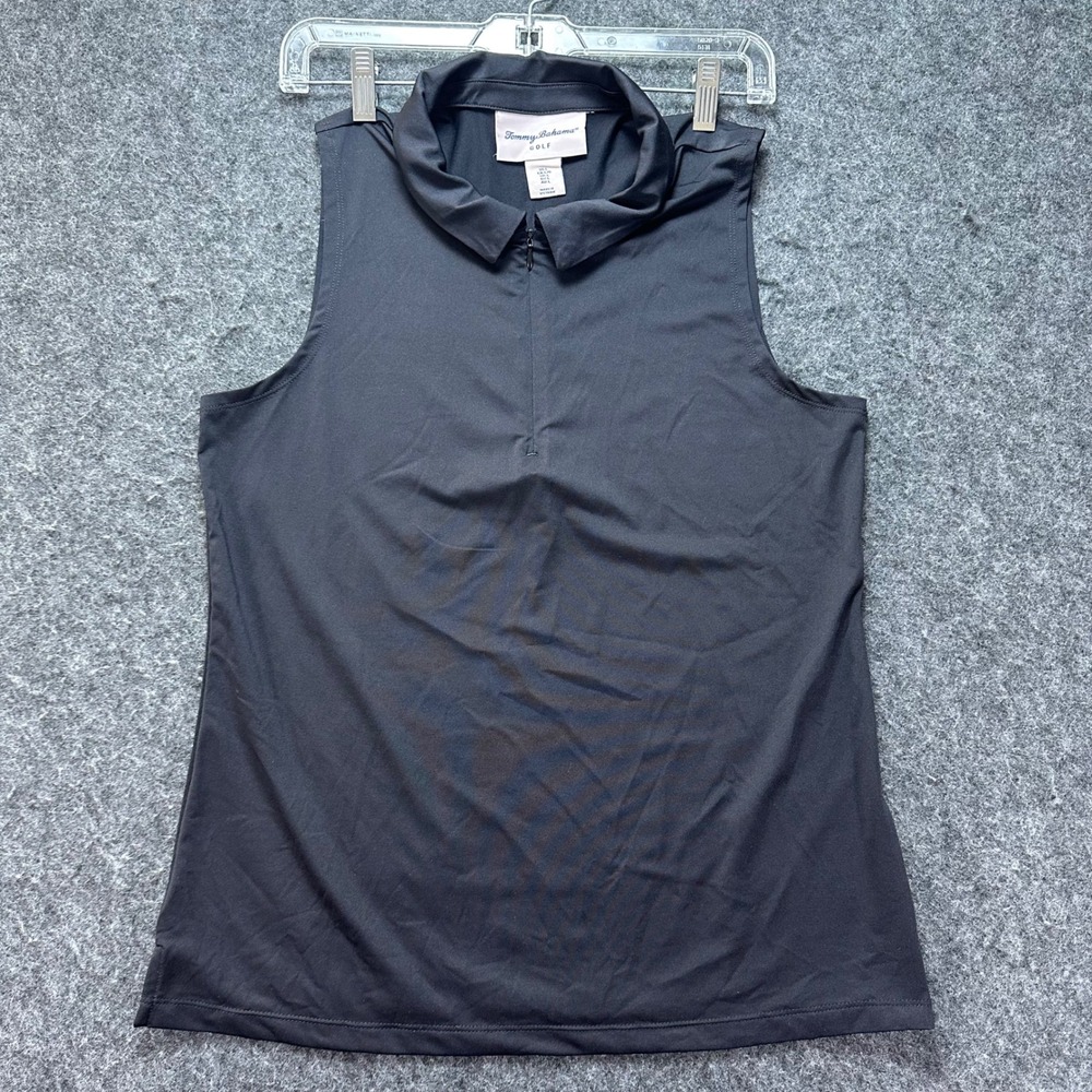 Tommy Bahama Womens Black Golf Quarter Zip Sleeveless Polo Shirt Large